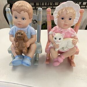 Vintage 1984 Scioto 8" Ceramic Boy in Blue & Girl in Pink